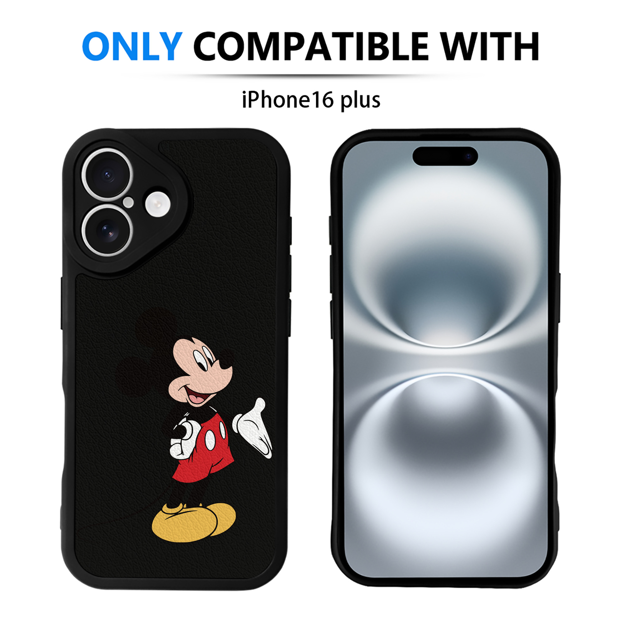 （画像用） ミッキーマウス Mickey Mouse 【iPhone 16シリーズ対応】シリコンスマホケース（レザー調） 材質：シリコン